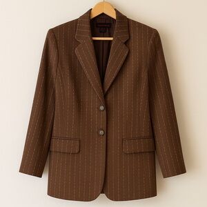 Simon Chang Brown Wool Pinstripe Oversized Blazer Women’s Size 6